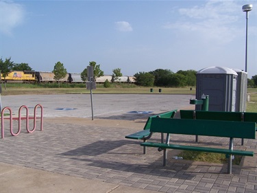 benches and water fountain