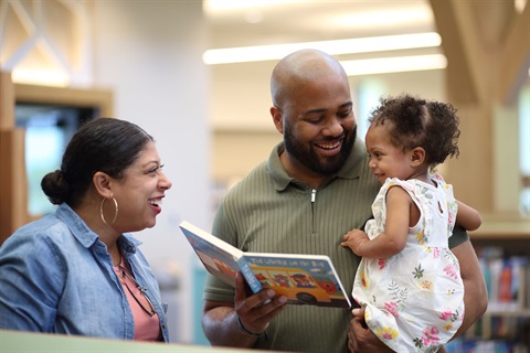 Councilman Jared Williams and his family at the Lincoln LIbrary.