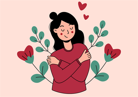 drawing of a woman hugging herself