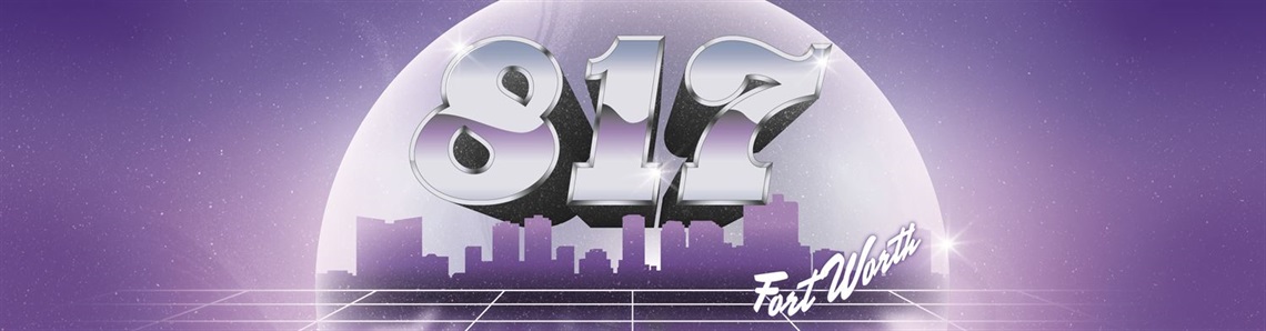 purple city skyline with 817 in bubble