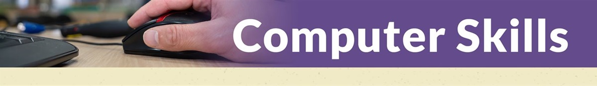 banner with photo of computer mouse and words computer skills