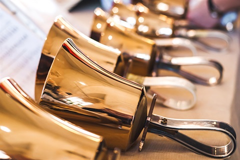 Photo of handbells and music on a table