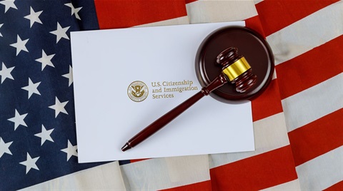 American flag with immigration paperwork