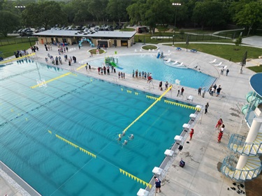 Forest Park Pool Low Drone Shot